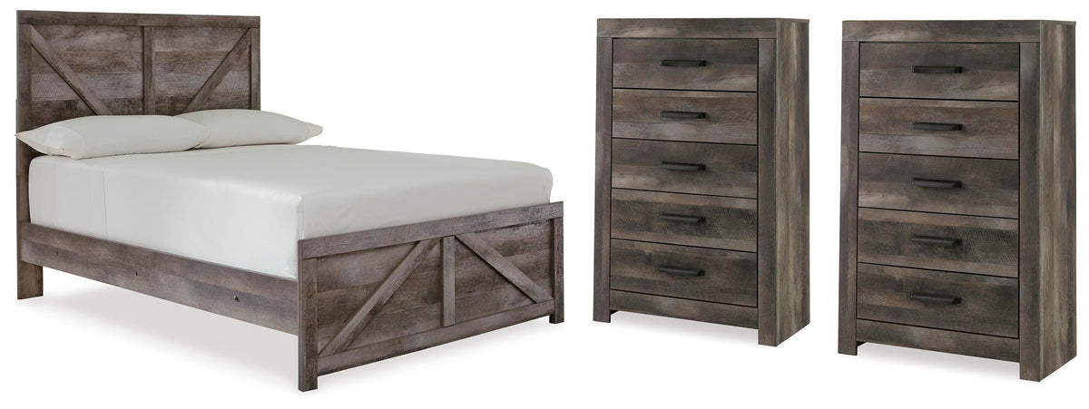 Wynnlow Full Crossbuck Panel Bed and 2 Chests - Gray (1)