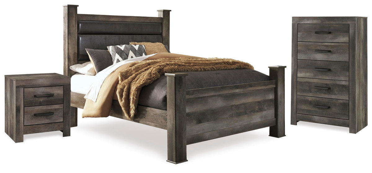 Wynnlow Queen Poster Bed, Chest and 2 Nightstands - Gray (1)