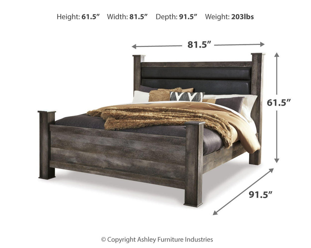 Wynnlow King Poster Bed, Dresser, Mirror and 2 Nightstands - Gray (6)
