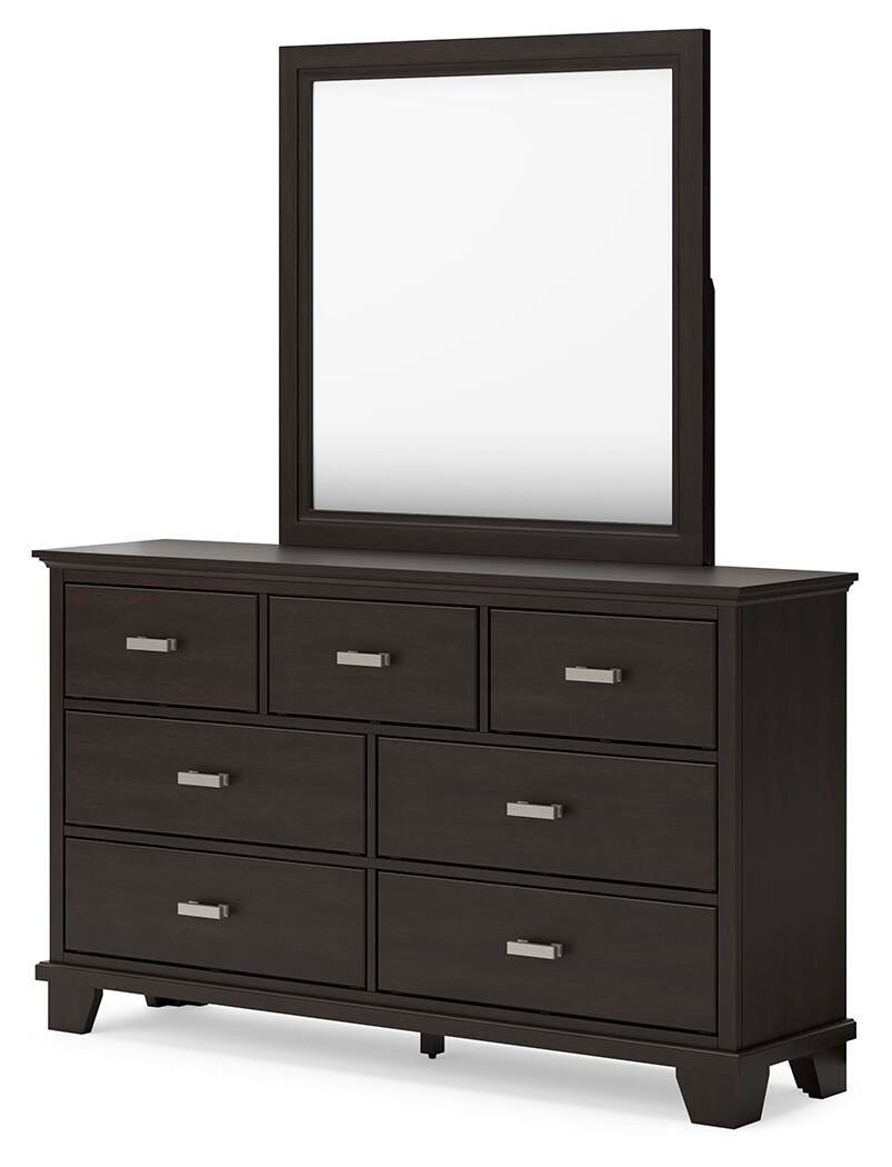 Covetown King Panel Bed, Dresser, Mirror and Nightstand - Dark Brown (8)
