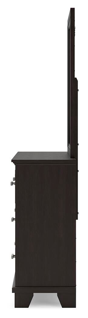 Covetown King Panel Bed, Dresser, Mirror and Nightstand - Dark Brown (7)