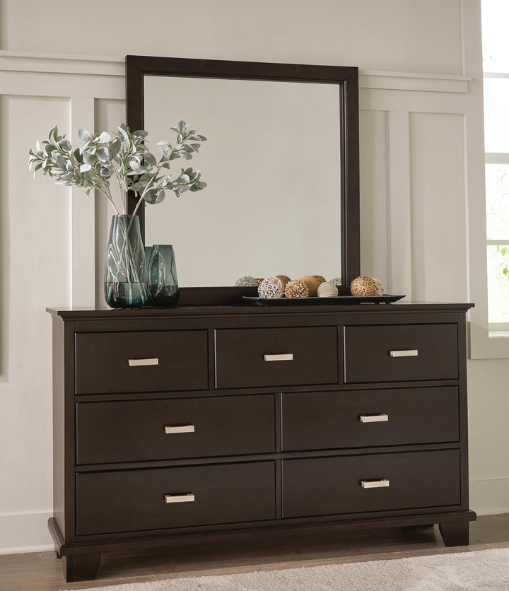 Covetown Twin Panel Bed, Dresser and Mirror - Dark Brown (7)