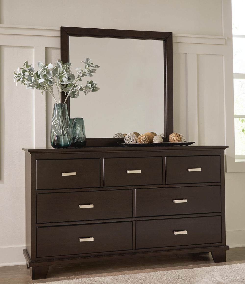 Covetown Twin Panel Bed, Dresser and Mirror - Dark Brown (7)