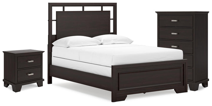 Covetown Full Panel Bed, Chest and Nightstand - Dark Brown (1)
