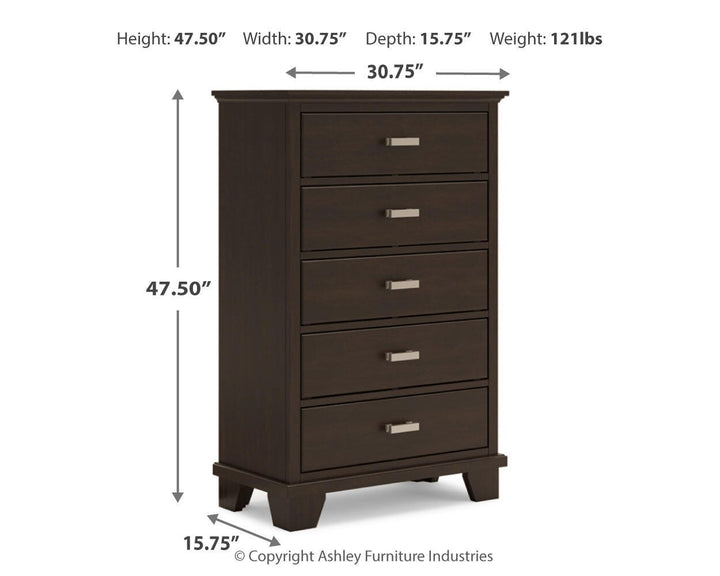 Covetown Full Panel Bed, Chest and Nightstand - Dark Brown (6)