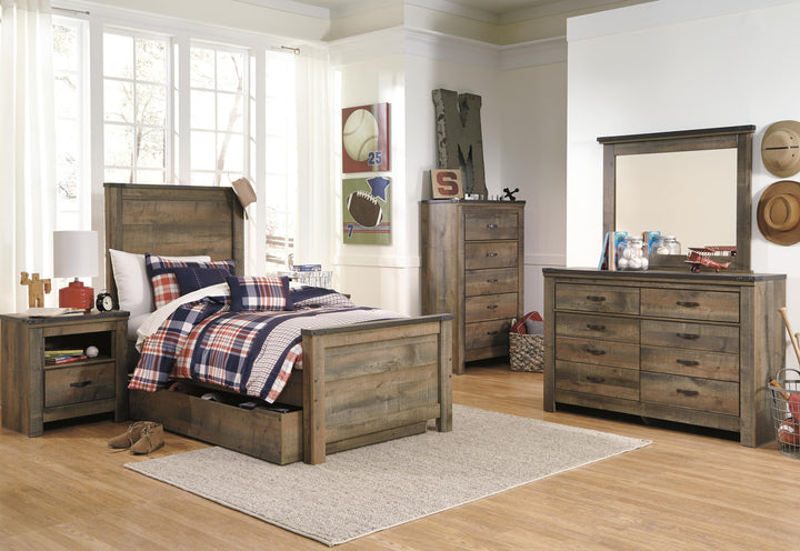 Trinell Twin Panel Bed with 1 Large Storage Drawer - Brown (8)