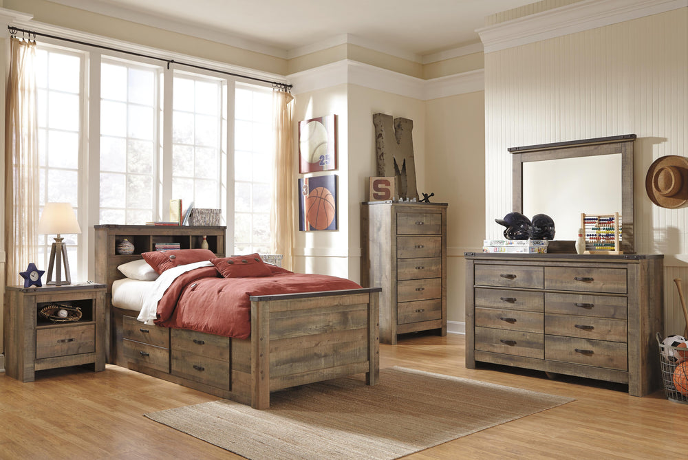 Trinell Twin Bookcase Bed with 2 Storage Drawers - Brown (3)