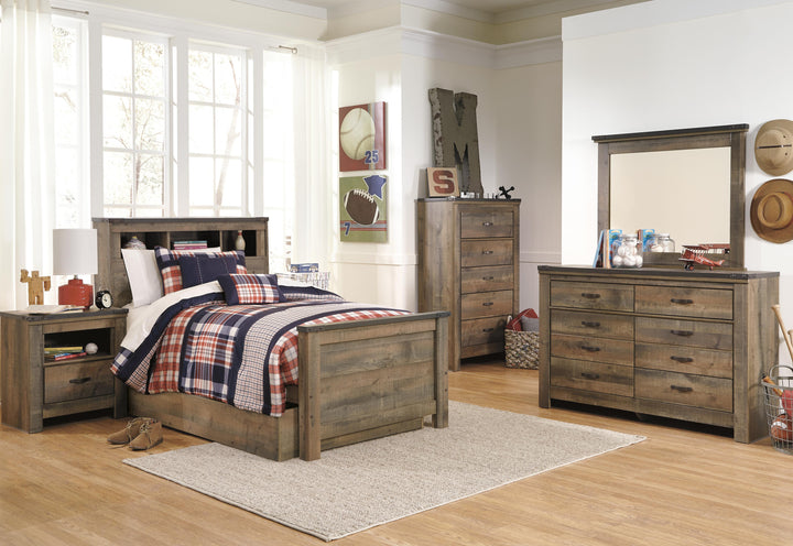Trinell Twin Bookcase Bed with 1 Large Storage Drawer - Dark Brown (3)