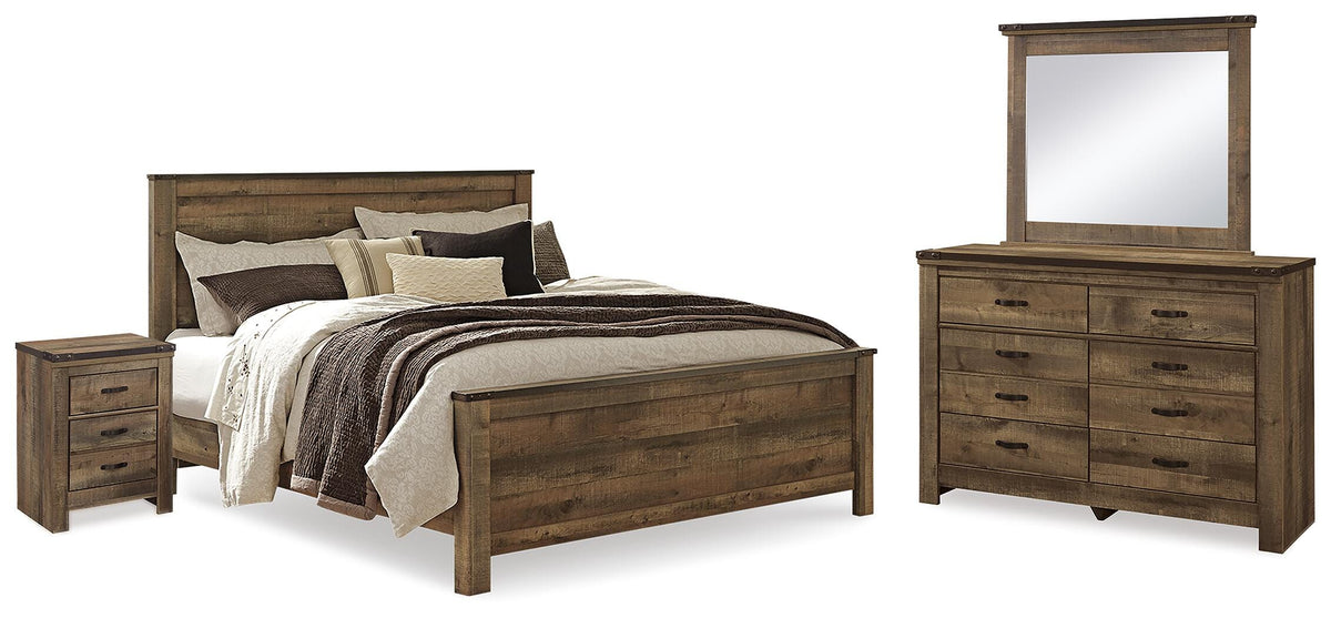 Trinell King Panel Bed, Dresser, Mirror and Nightstand - Brown (1)