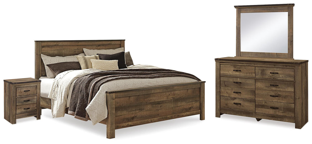 Trinell King Panel Bed, Dresser, Mirror and Nightstand - Brown (1)