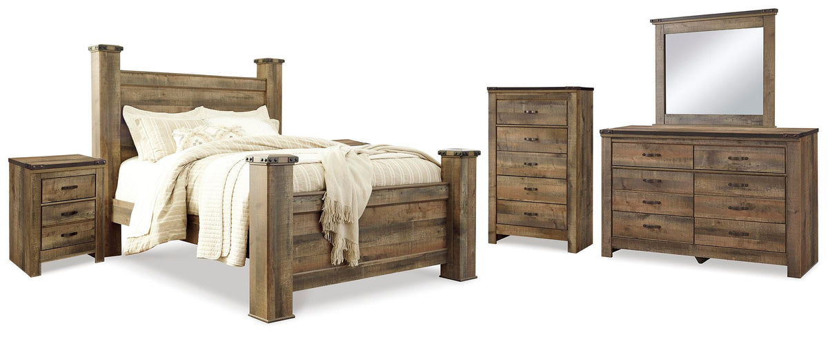 Trinell Queen Poster Bed, Dresser, Mirror, Chest and 2 Nightstands - Brown (1)