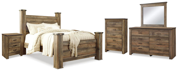 Trinell Queen Poster Bed, Dresser, Mirror, Chest and 2 Nightstands - Brown (1)