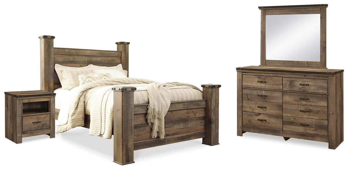 Trinell Queen Poster Bed, Dresser, Mirror and Nightstand - Brown (1)