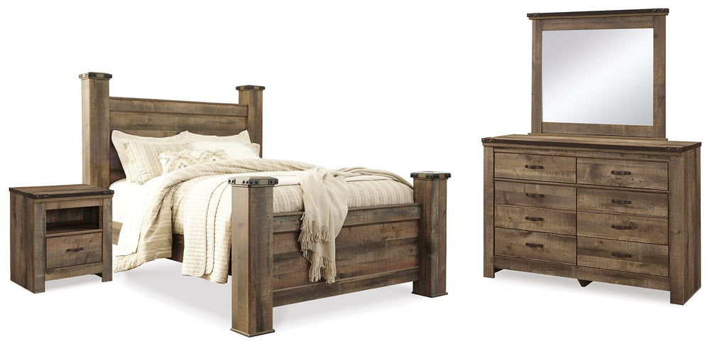Trinell Queen Poster Bed, Dresser, Mirror and Nightstand - Brown (1)