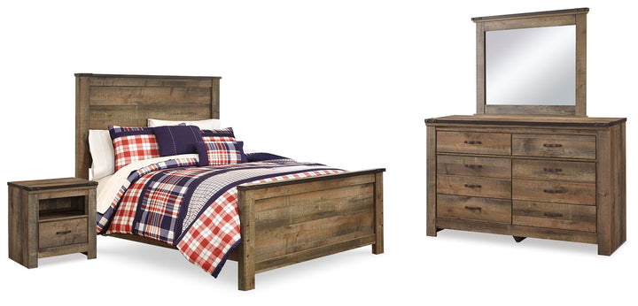 Trinell Full Panel Bed, Dresser, Mirror and Nightstand - Brown (1)
