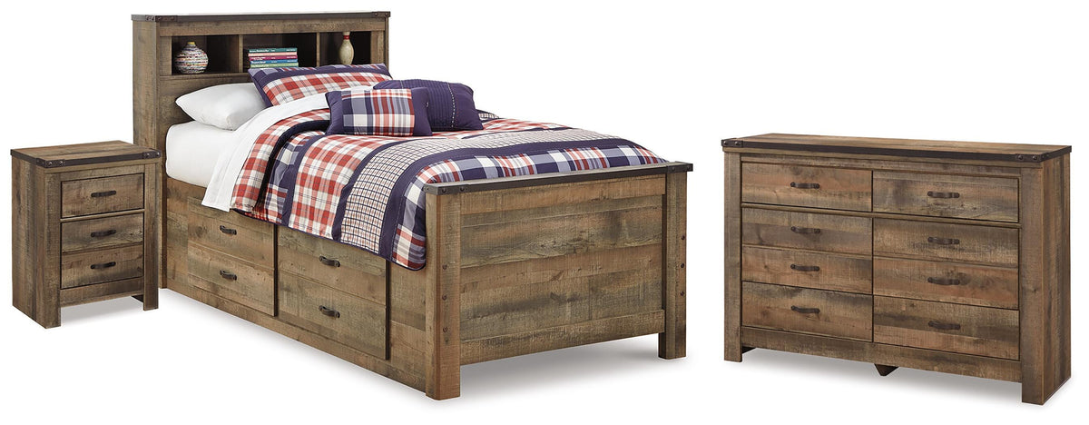 Trinell Twin Bookcase Storage Bed, Dresser and Nightstand (1)