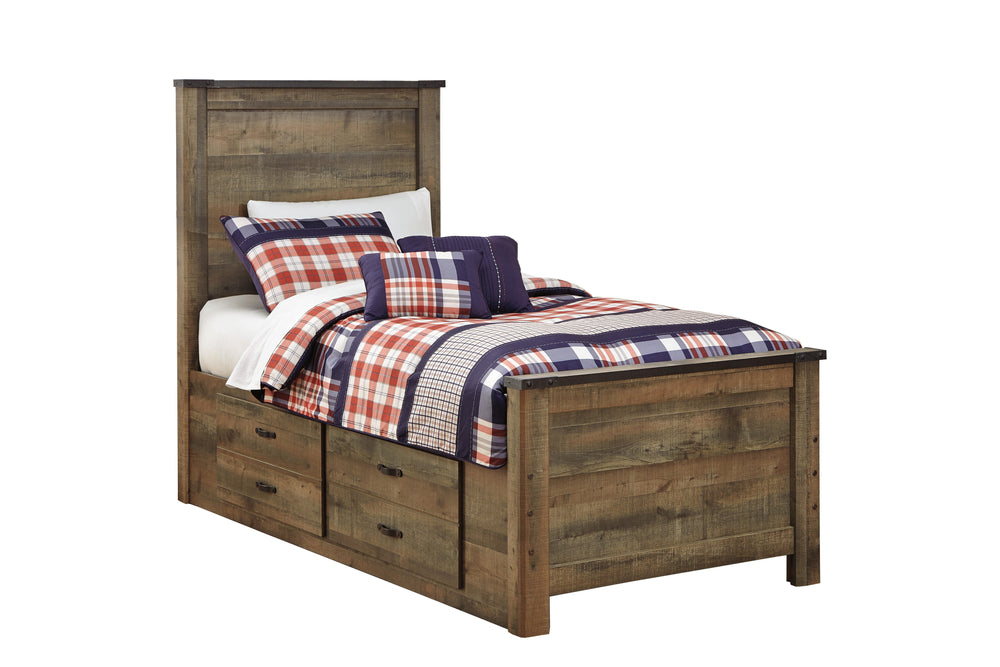 Trinell Twin Panel Bed with 2 Storage Drawers - Brown (1)