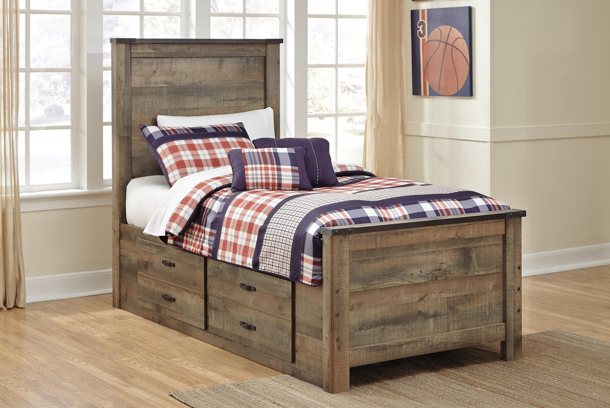 Trinell Twin Panel Bed with 2 Storage Drawers - Brown (2)