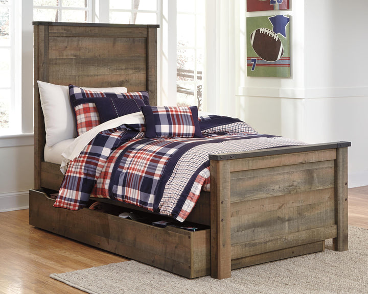 Trinell Twin Panel Bed with 1 Large Storage Drawer - Brown (2)