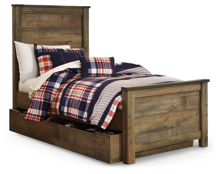 Trinell Twin Panel Bed with 1 Large Storage Drawer - Brown (1)