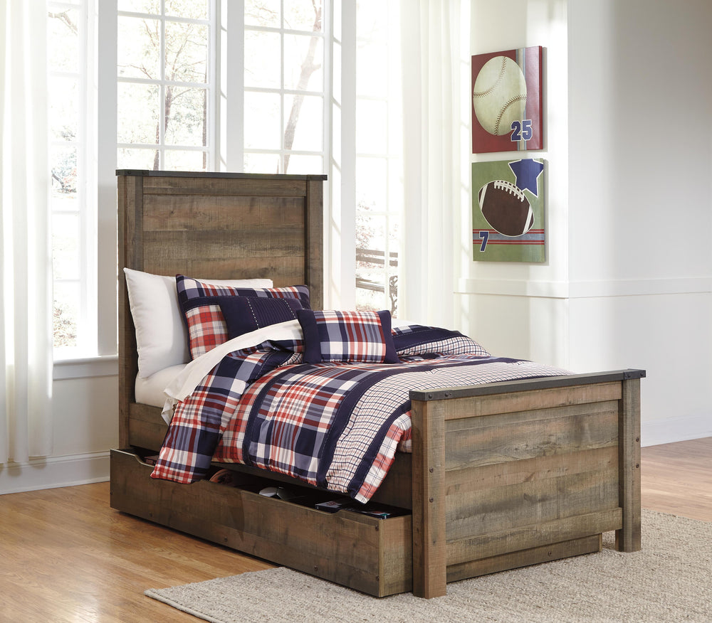 Trinell Twin Panel Bed with 1 Large Storage Drawer - Brown (4)