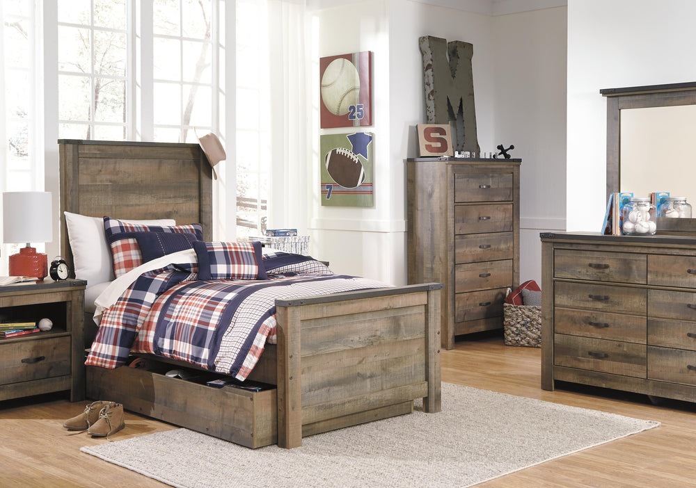 Trinell Twin Panel Bed with 1 Large Storage Drawer - Brown (7)