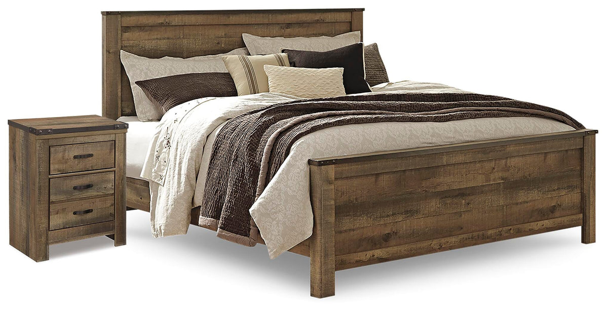 Trinell King Panel Bed and Nightstand - Brown (1)