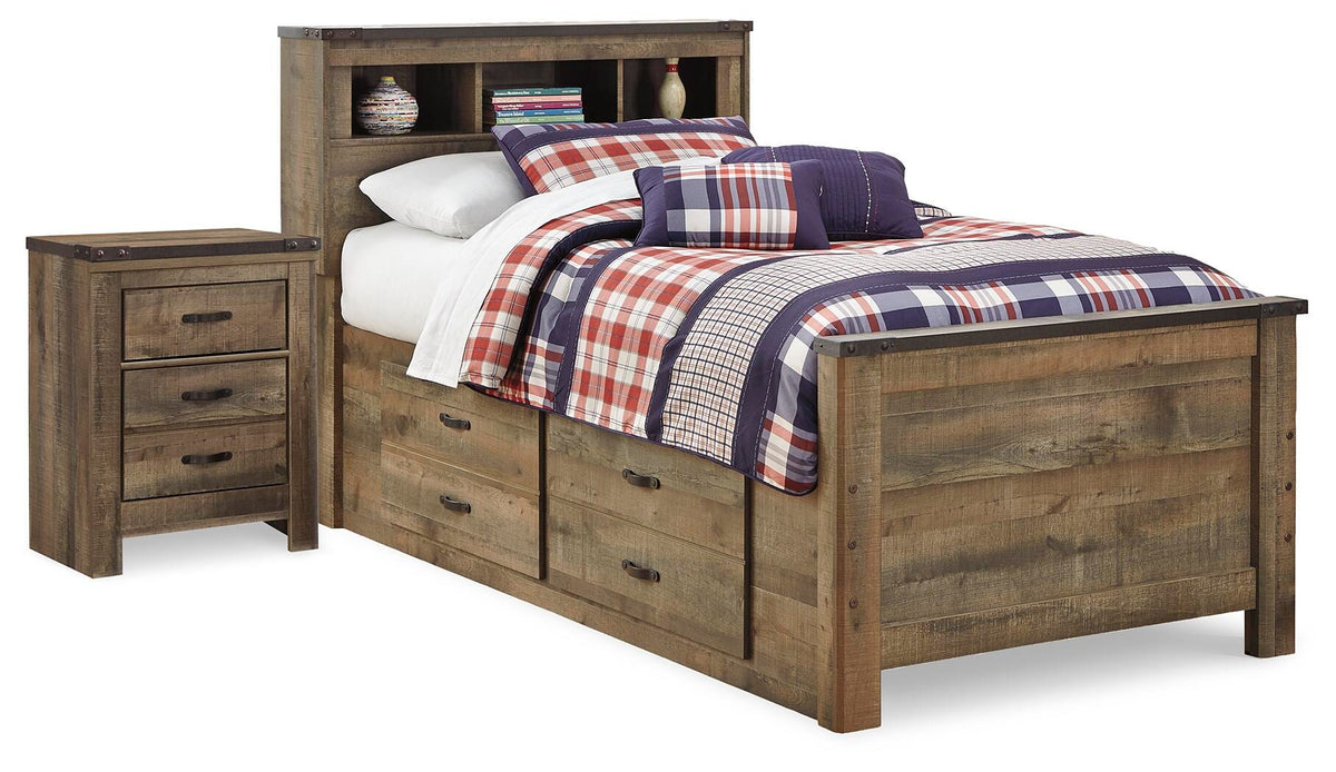 Trinell Twin Panel Bed with Storage and Nightstand - Brown (1)