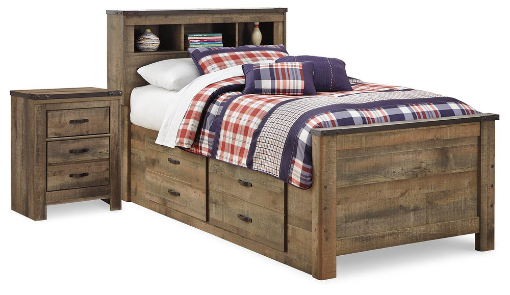 Trinell Twin Panel Bed with Storage and Nightstand - Brown (1)
