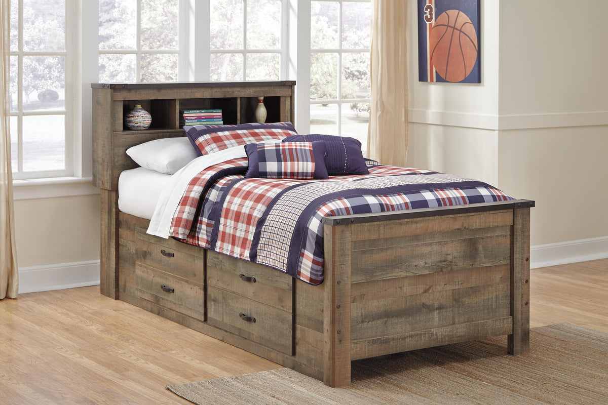 Trinell Twin Bookcase Bed with 2 Storage Drawers - Brown (2)