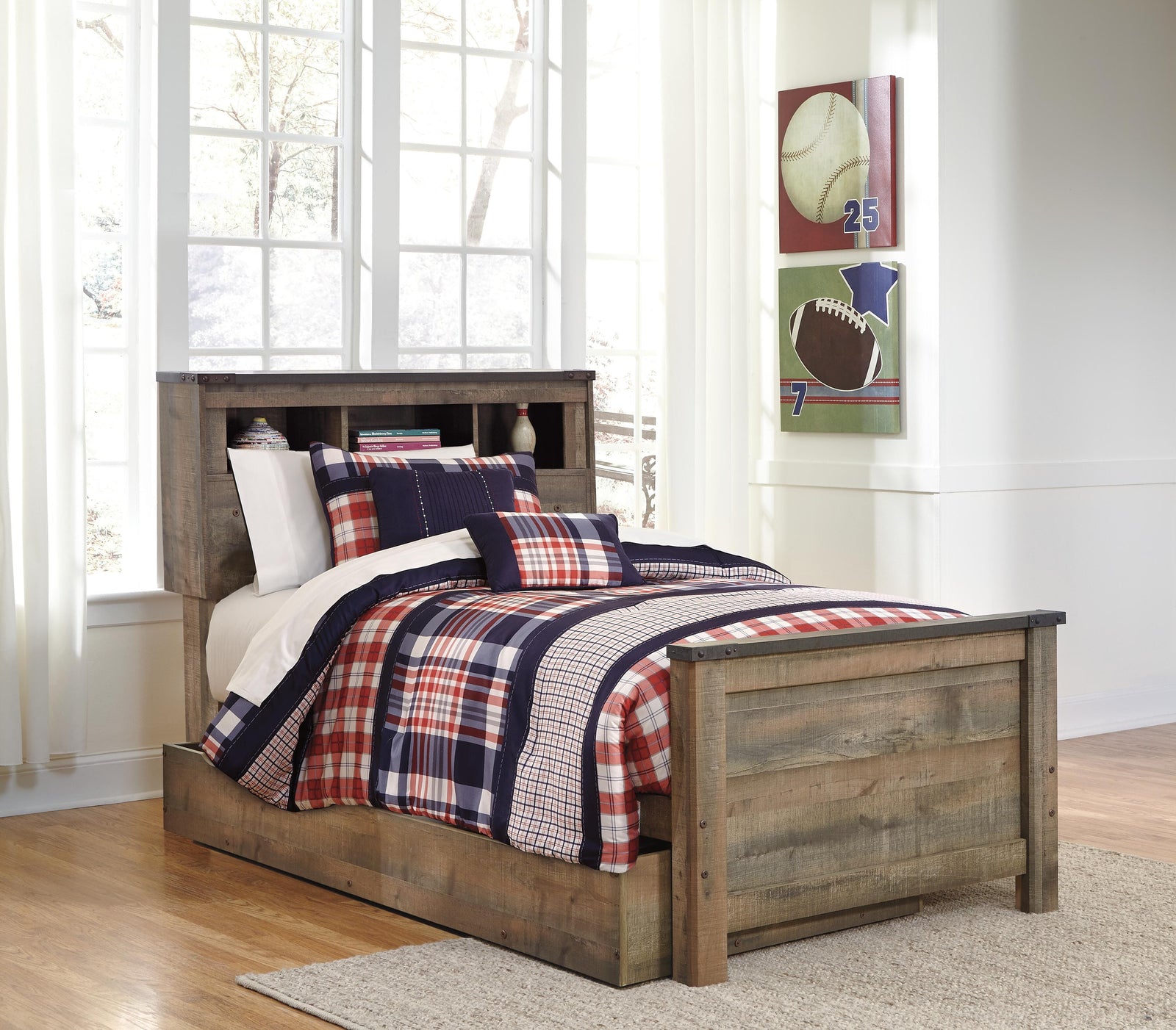 Trinell Twin Bookcase Bed with 1 Large Storage Drawer - Dark Brown (2)