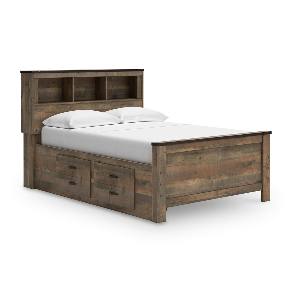 Trinell Full Bookcase Bed with 2 Storage Drawers - Brown (1)