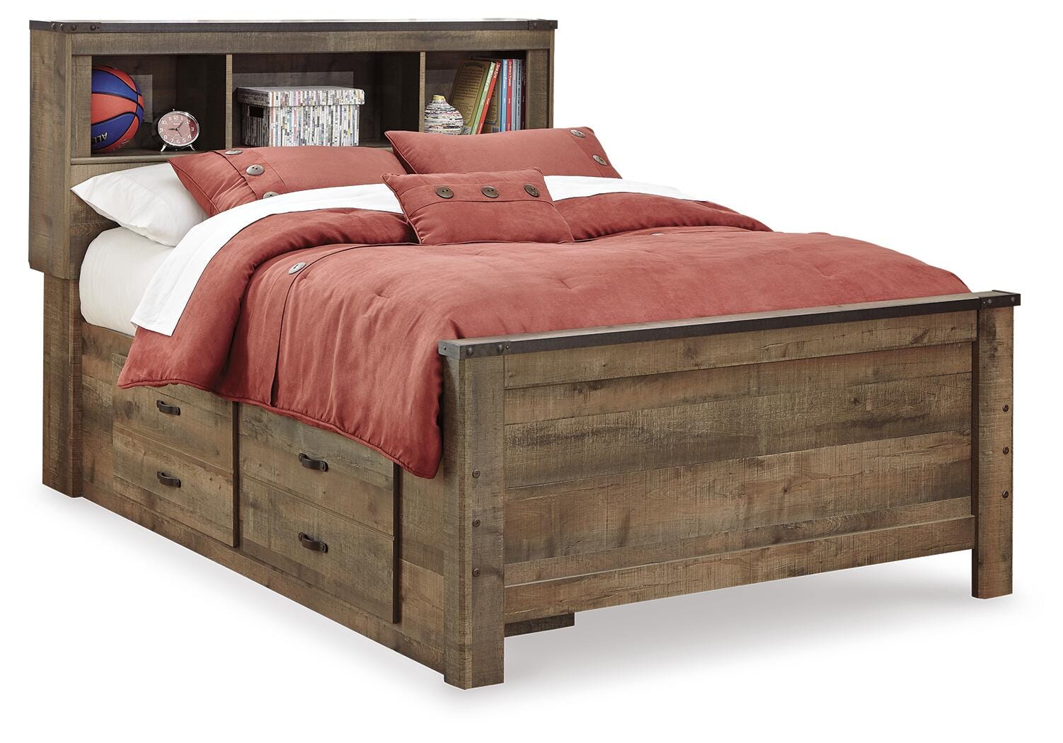 Trinell Full Bookcase Bed with 2 Sided Storage - Dark Brown (2)
