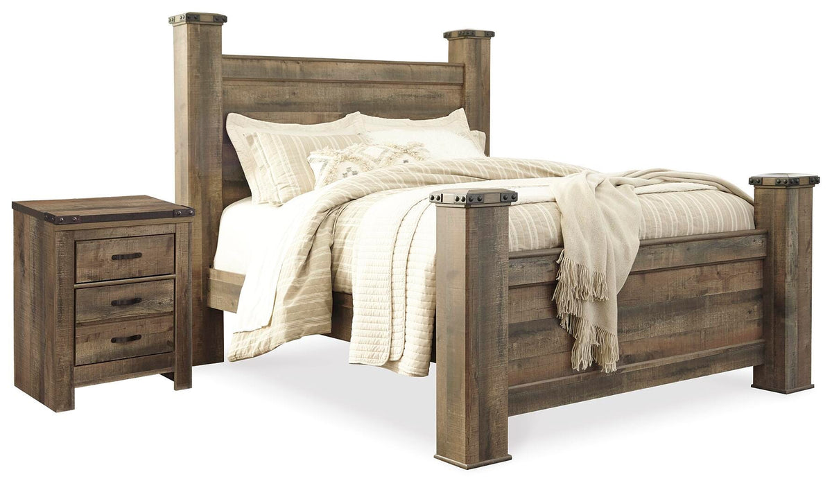 Trinell Queen Poster Bed and Nightstand - Brown (1)