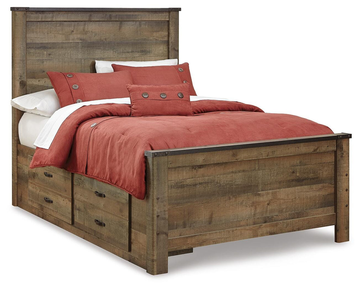 Trinell Full Panel Bed with 2 Storage Drawers - Brown (1)
