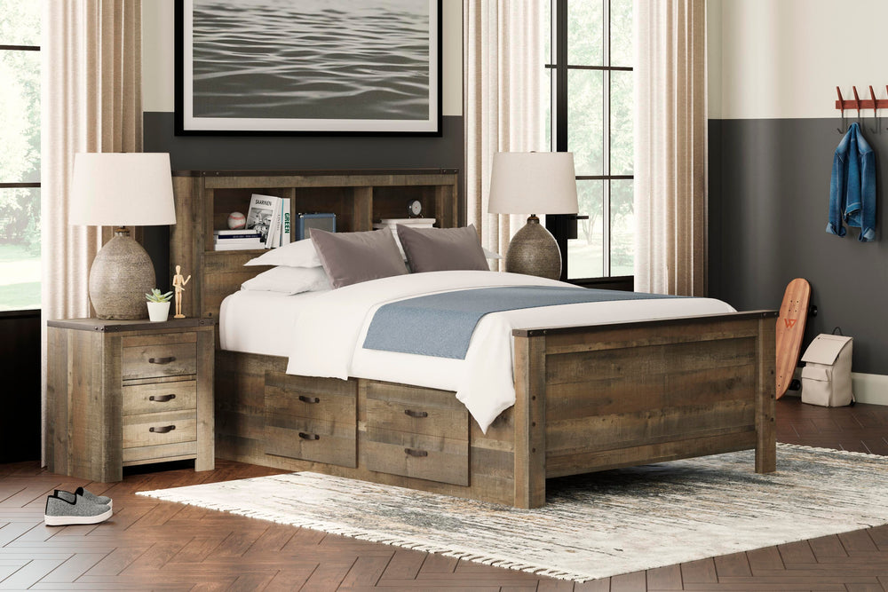 Trinell Full Bookcase Bed with 2 Storage Drawers - Brown (2)