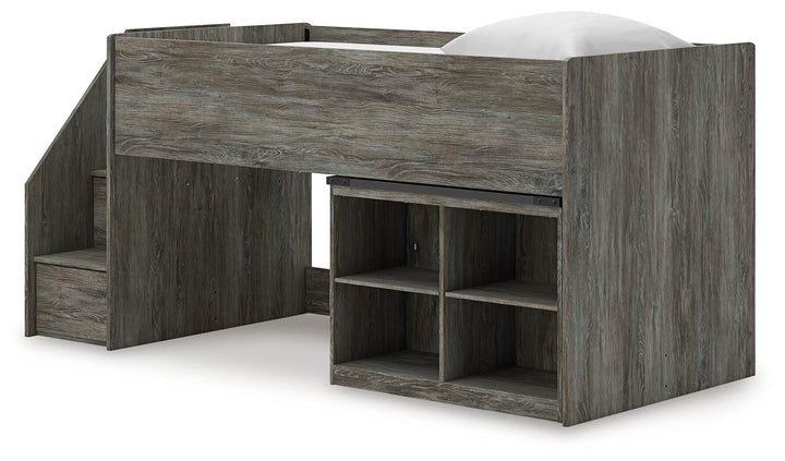 Frandern Twin Loft  Bed with Bookcase Storage - Gray (4)