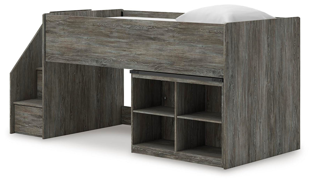 Frandern Twin Loft  Bed with Bookcase Storage - Gray (4)