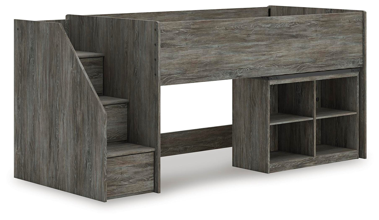Frandern Twin Loft  Bed with Bookcase Storage - Gray (2)