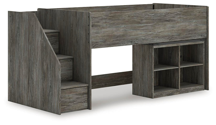Frandern Twin Loft  Bed with Bookcase Storage - Gray (2)