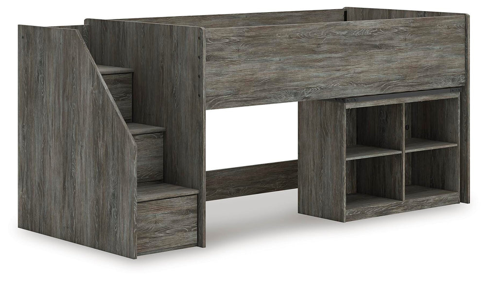 Frandern Twin Loft  Bed with Bookcase Storage - Gray (2)
