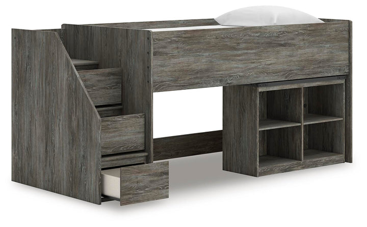 Frandern Twin Loft  Bed with Bookcase Storage - Gray (3)