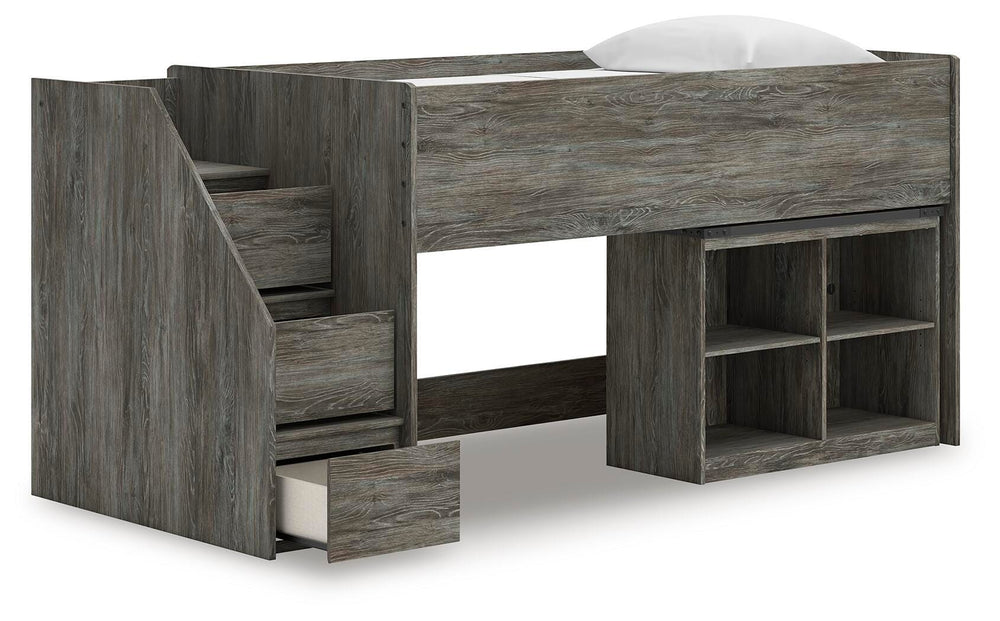 Frandern Twin Loft  Bed with Bookcase Storage - Gray (3)