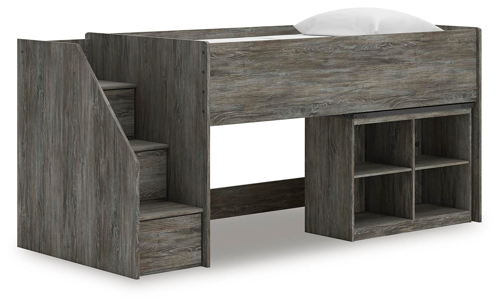 Frandern Twin Loft  Bed with Bookcase Storage - Gray (1)