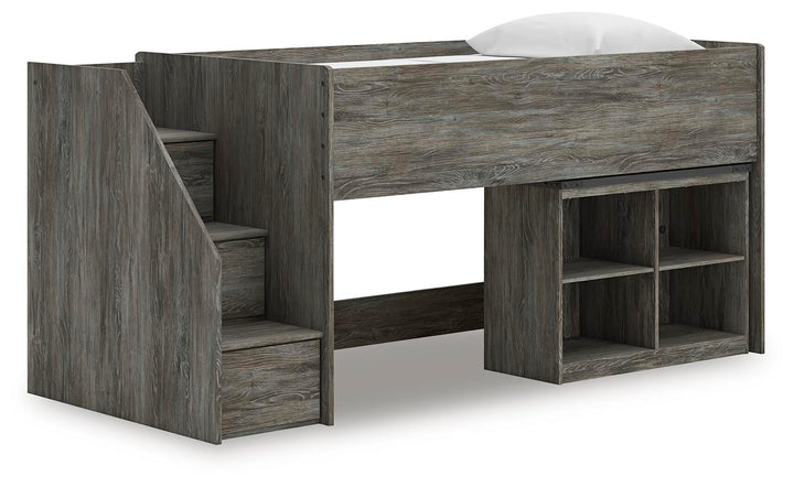 Frandern Twin Loft  Bed with Bookcase Storage - Gray (1)