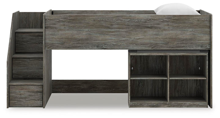 Frandern Twin Loft  Bed with Bookcase Storage - Gray (6)
