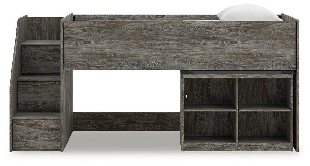 Frandern Twin Loft  Bed with Bookcase Storage - Gray (6)