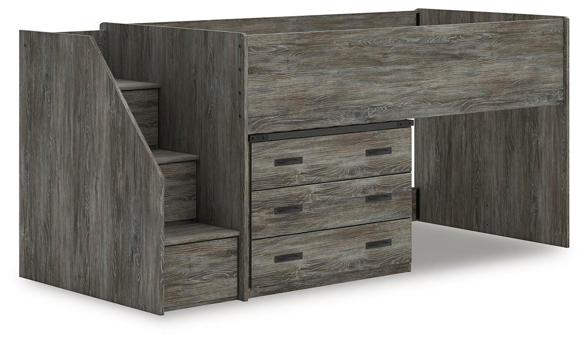 Frandern Twin Loft Bed with Drawer Storage - Gray (2)