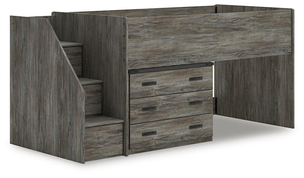 Frandern Twin Loft Bed with Drawer Storage - Gray (2)