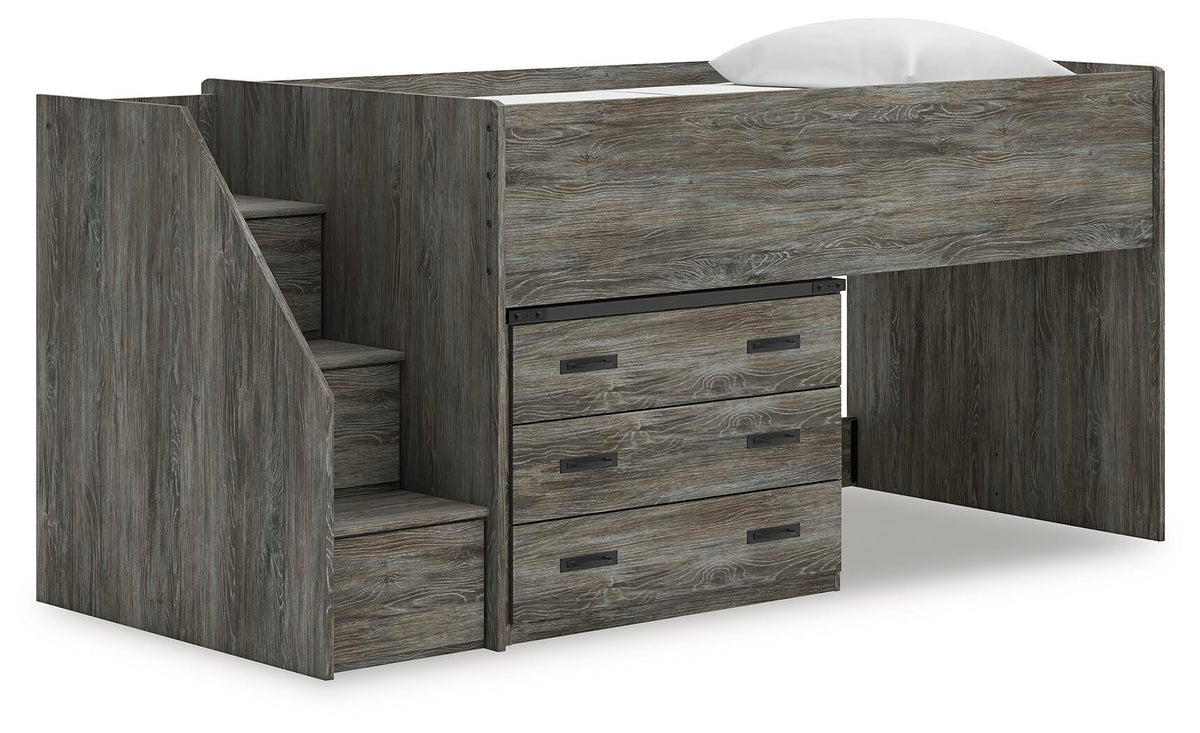Frandern Twin Loft Bed with Drawer Storage - Gray (1)